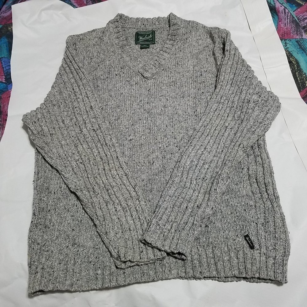 Woolrich Woolen Mills gray wool blend sweater men's size large 13039